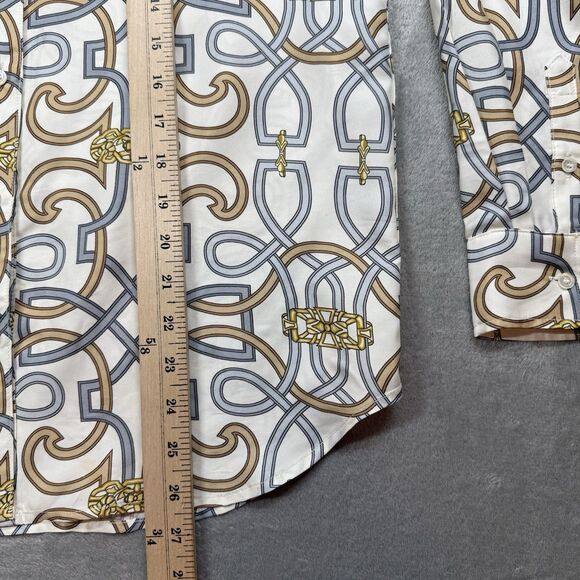 J. McLaughlin Top Womens Small Silk Geometric Long Sleeve Collared Blouse Button - Picture 4 of 9